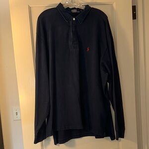 Ralph Lauren Navy Long-Sleeve Polo with Red Pony Logo